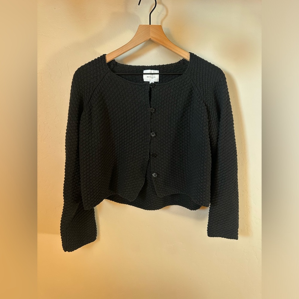Things Between Black Cropped Button Up Cardigan